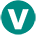 Vegetarisches Symbol mit V auf blauem Grund